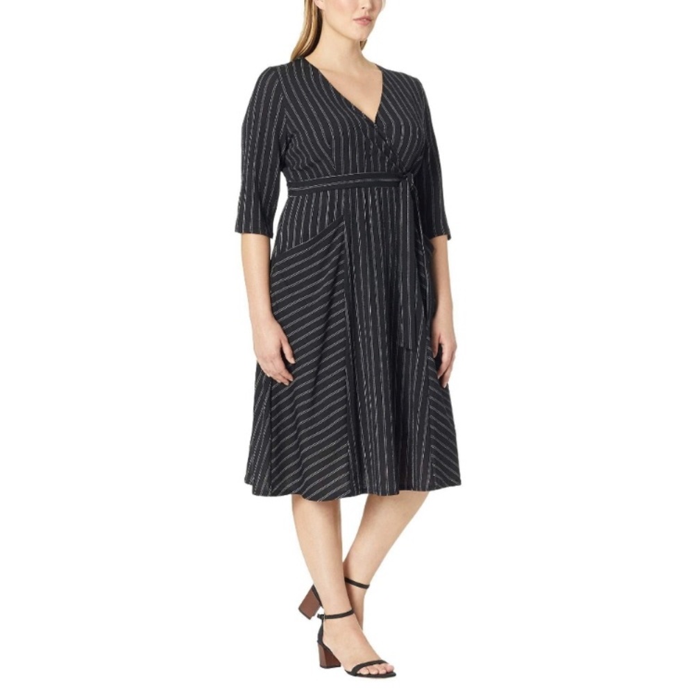 Kiyonna Harmony faux wrap dress black white stripes 4X plus size - Picture 11 of 12
